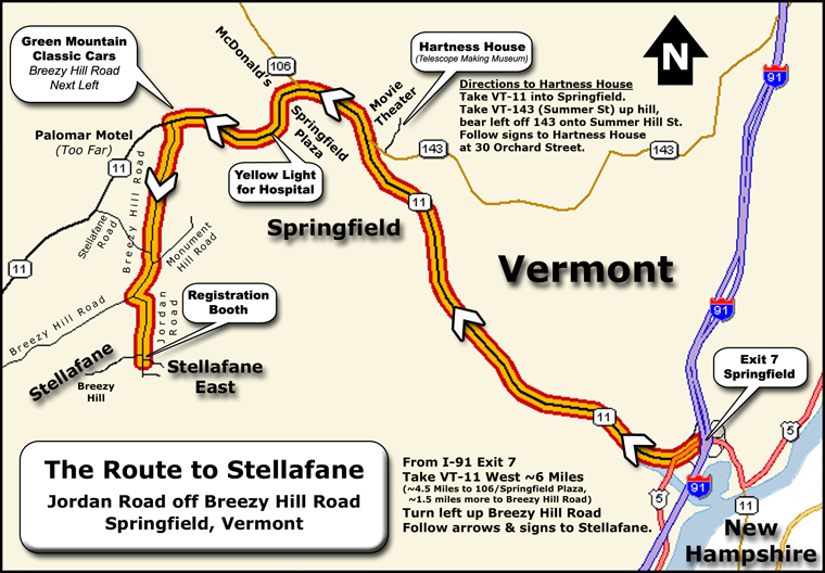 Map to Stellafane from I-91