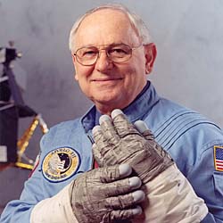 Alan Bean with space suit gloves