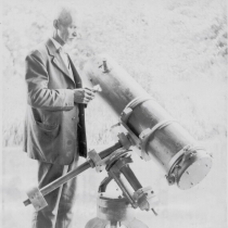 Oscar Fullam and wooden equatorial telescope.